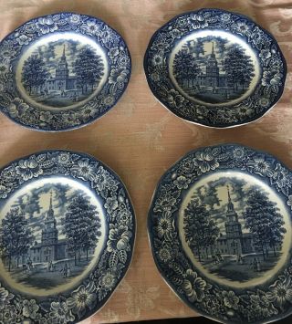 2 Staffordshire Liberty Blue China Dinner Plates Independence Hall Set Of 2