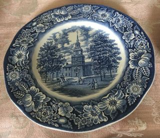 2 STAFFORDSHIRE LIBERTY BLUE China Dinner Plates INDEPENDENCE HALL Set Of 2 2