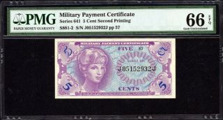 Series 641 Second Printing 5 Cent Military Payment Certificate Pmg 66 Epq