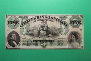 1860 $5 Citizens Bank Of Louisiana Shreveport Obsolete Note