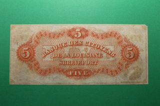 1860 $5 Citizens Bank of Louisiana Shreveport Obsolete Note 2