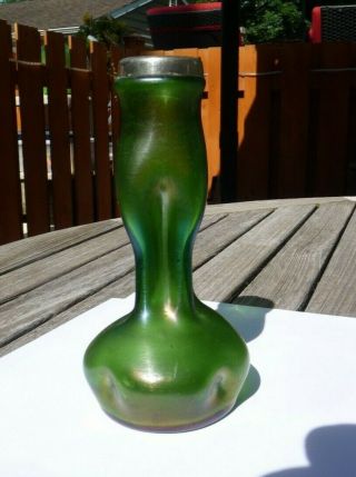 Early Art Nouveau Loetz Kralik? Green Art Glass Vase Rim.  6.  5 " Vintage Old