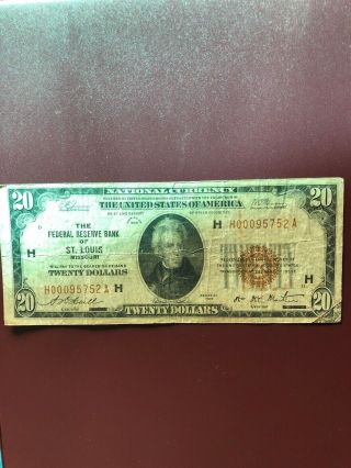 1929 $20 Federal Reserve Note Of St.  Louis,  Missouri