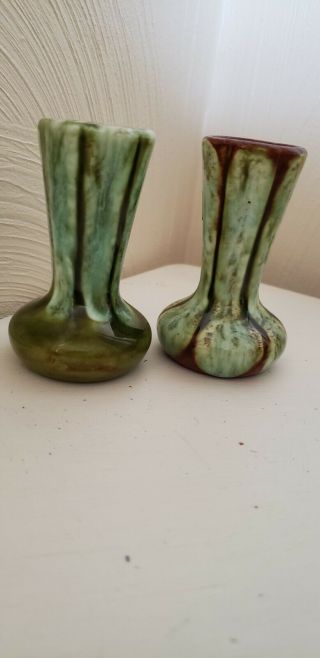 2 Small Ceramic Bud Vase Pottery Signed Hand Thrown Glaze Earthenware