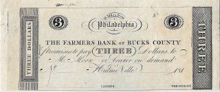 1810’s $3 The Farmers Bank Of Bucks County,  Hulme Ville,  Pa – Crisp
