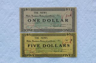 Usa Ponca City,  Oklahoma Payroll Scrip,  1 Dollar And 5 Dollars From 1933