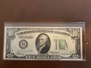 Series 1934 A Ten Dollar $10 Federal Reserve Note Lime Green Seal