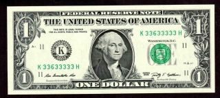$1 2009 ::: 33633333 ::: FANCY NEAR SOLID BINARY SERIAL NUMBER (UNCIRCULATED) 2