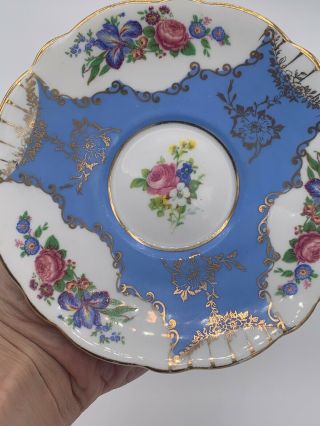 Royal Stafford Periwinkle Blue Gold Floral Bone China Saucer Made In England