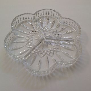 1 Waterford Lismore Cut Lead Crystal Clover Shape 3 - Part Relish Dish Tray - Signed