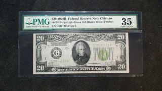 1928 B Twenty Dollar Fr 2052 - Glgs Pmg Choice Vf35 Chicago Note $20 Bill
