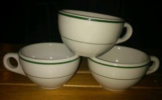2 Buffalo,  1vitrified China Restaurant Ware White Green Stripe Coffee Mugs Cups