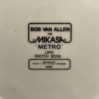 Set Of 5 Mikasa Metro SKETCH BOOK PATTERN Salad Plates BOB VAN ALLEN L9175 3