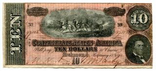 $10 Csa 1864 T - 68 Confederate States Civil War Xf Avenuecoin