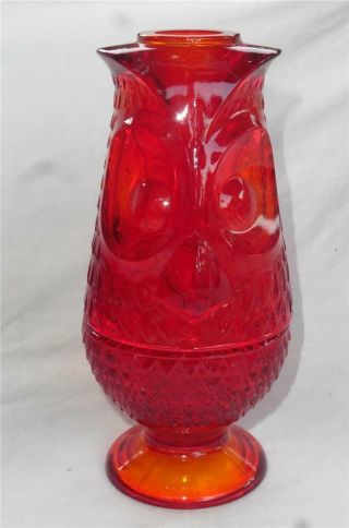 Vintage Viking Glass Owl Fairy Lamp Ruby Red Amberina Euc