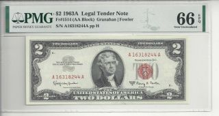Fr - 1514 $2 1963a Legal Tender Note Pmg Gem Uncirculated 66 Epq