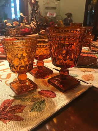 Vintage Amber Glass Square Bottom Goblets 12 Piece Set