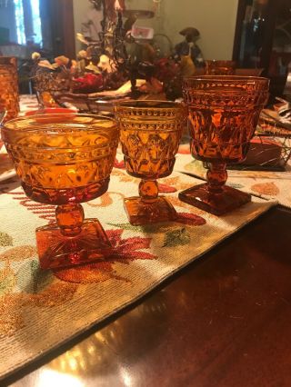 Vintage Amber Glass Square Bottom Goblets 12 Piece Set 2