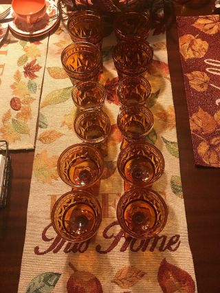 Vintage Amber Glass Square Bottom Goblets 12 Piece Set 3