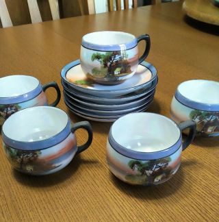 Vintage Japan Lusterware Tea Cups Saucers Set
