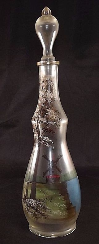 Vintage Antique Art Nouveau Handpainted French Carafe Glass Vase Mid Century