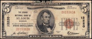 1929 $5 St.  Louis,  Mo Note Ch.  12220 Grand National Bank 15363a