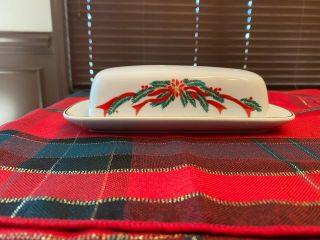 Vintage Poinsettia & Ribbons Covered Butter Dish Fine China