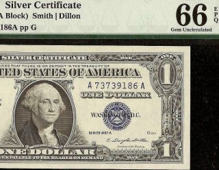 Gem Unc 1957 A $1 Dollar Bill Silver Certificate Blue Seal Note Money Pmg 66 Epq
