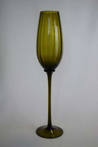 Vintage Italian Art Glass Tall 16 " Green Optic Mid Century Modern Rocket Vase