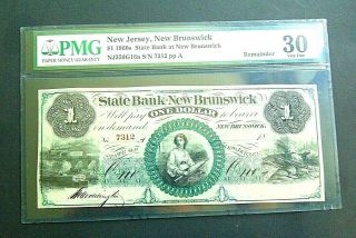 1860s $1 Jersey,  Brunswick State Bank Note - Very Fine.  Pmg - 30.