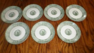 Set of 7 VTG Saucer Plates SCIO Currier & Ives Old Mill Green Plows Butter Churn 2