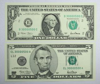 {do686c} $1 & $5 2001 Frns W/ Matching Serial 