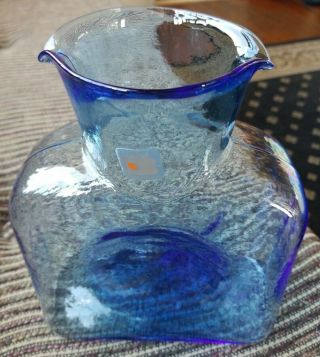 Vintage Blenko Double Spout Water Pitcher Decanter In Sky Blue With Tag,  1982\99