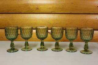 6 Vintage Fenton Art Glass Colonial Green Thumbprint Large Stemware Wine Goblets
