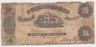 T9 Csa Confederate Currency 1861 $20 Dollars