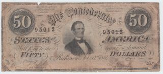 T66 Csa Confederate Currency 1864 $50 Dollars