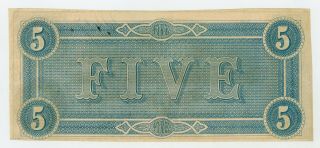 1864 T - 69 $5 The Confederate States of America Note - CIVIL WAR Era 2
