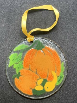 Estate Peggy Karr Fused Art Glass Halloween Suncatcher Pumpkin Ornament Nib