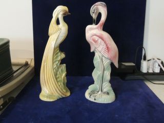 2 Vintage Stewart - B - Mcculloch Calif.  Pottery Birds 12 Inches Tall