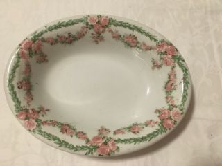Antique John Maddock & Sons England Vitrified Small Oval Bowl - Pink Roses