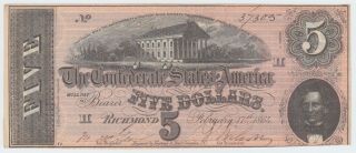T69 Csa Confederate Currency 1864 $5 Dollars