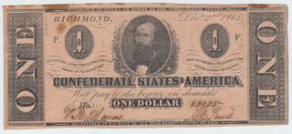 T55 Csa Confederate Currency 1862 $1 Dollar