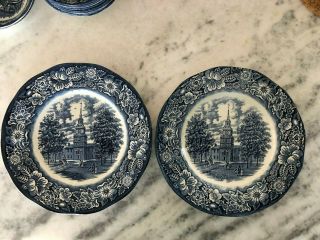 Staffordshire Liberty Blue " Independence Hall " Set Of 2 Dinner Plates 10 "