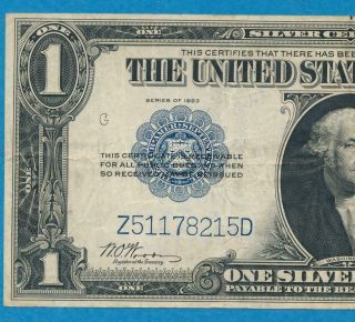 $1.  00 1923 Fr.  238 Silver Certificate Blue Seal Attractive Average Circulated
