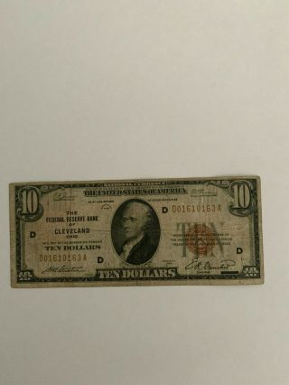 National Currency $10 Series Of 1929 The Federalreserve Bank Of Cleveland Ohio
