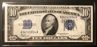 Series 1934 Us 10 Dollar Bill Silver Certificate Blue Seal