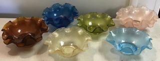 9 Vintage Colony Glass Waffle Pattern Ruffled Berry Dessert Bowls 1960’s Italy