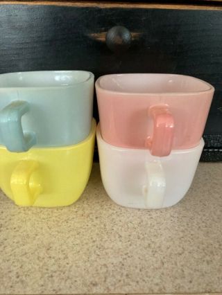 Vintage Lipton Glasbake Square Coffee Soup Mugs Set 4 Pastel Colors