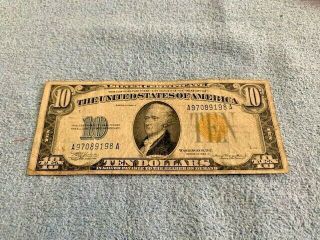 1934 - A $10.  00 Ten Dollar - Silver Certificate - North Africia - Yellow Seal