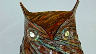 MCM Murano Art Glass Owl Vase - Brown - Turquoise - Swirled - Bubbled - Spectacular 2